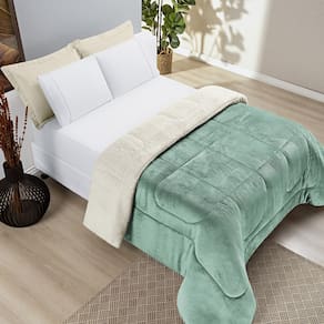 Coberdrom Casa Scarpa Apollo Queen Sherpa Pele de Carneiro + Manta Flannel - Verde Alecrim