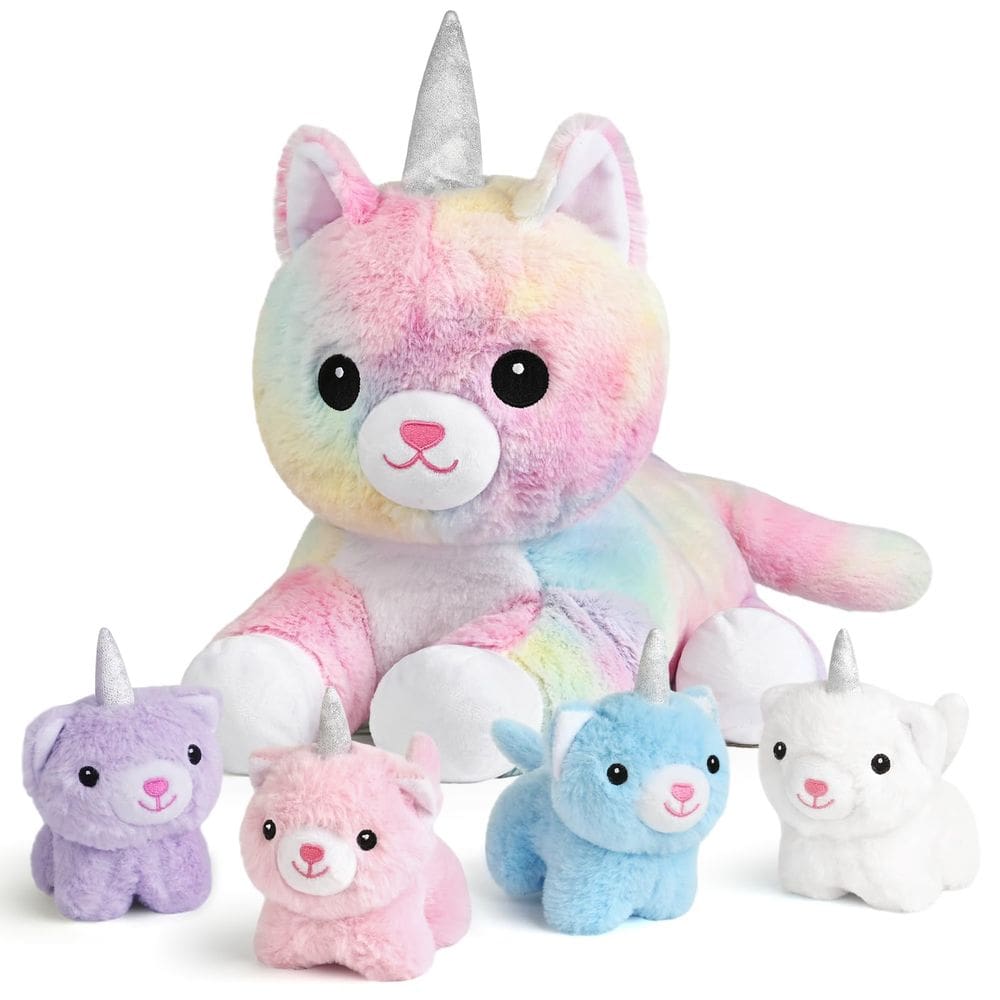 Brinquedos de pelúcia para gatos Unicórnio KMUYSL Cat Mommy com 4 gatinhos