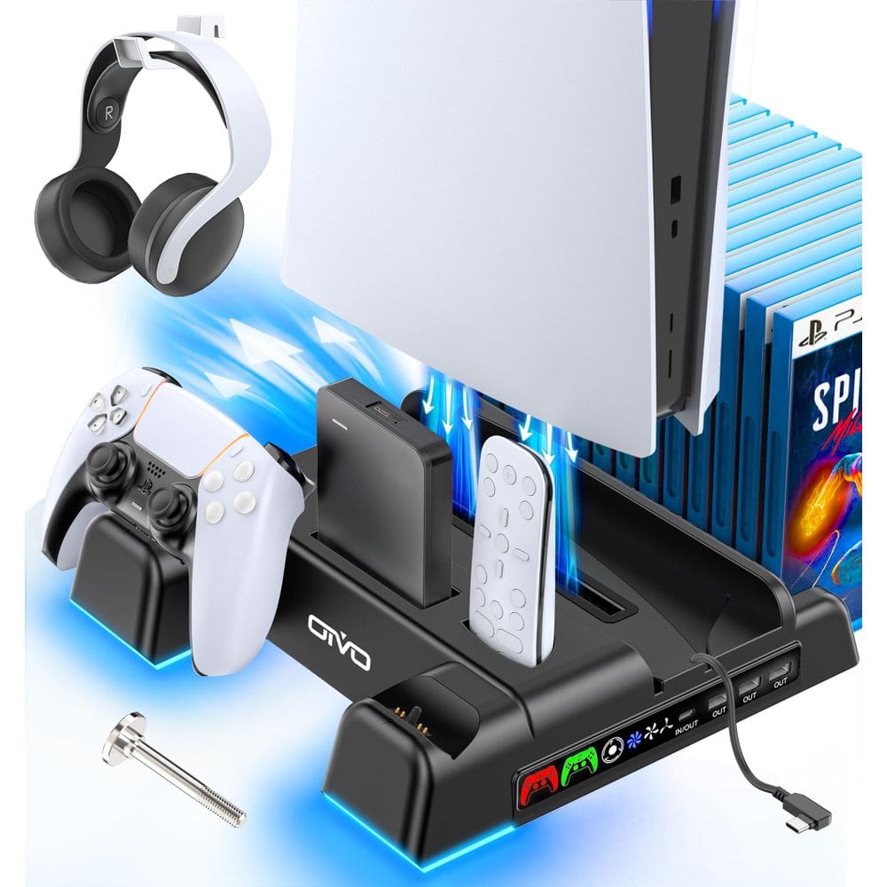 Suporte de estação de resfriamento com carregador para PS5/Slim/Pro - preto
