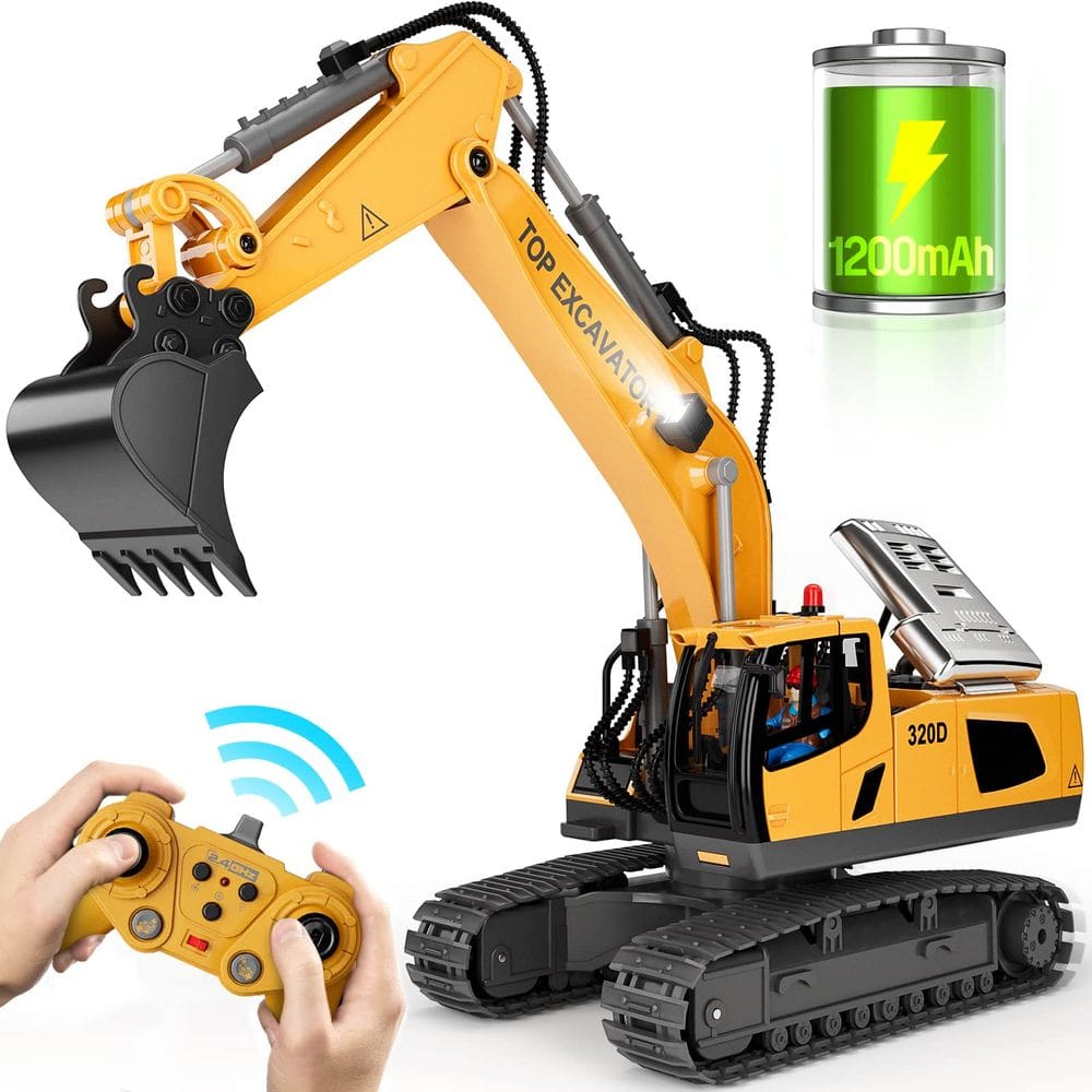 Escavadeira de controle remoto 2FUN 11CH com pá de metal para crianças
