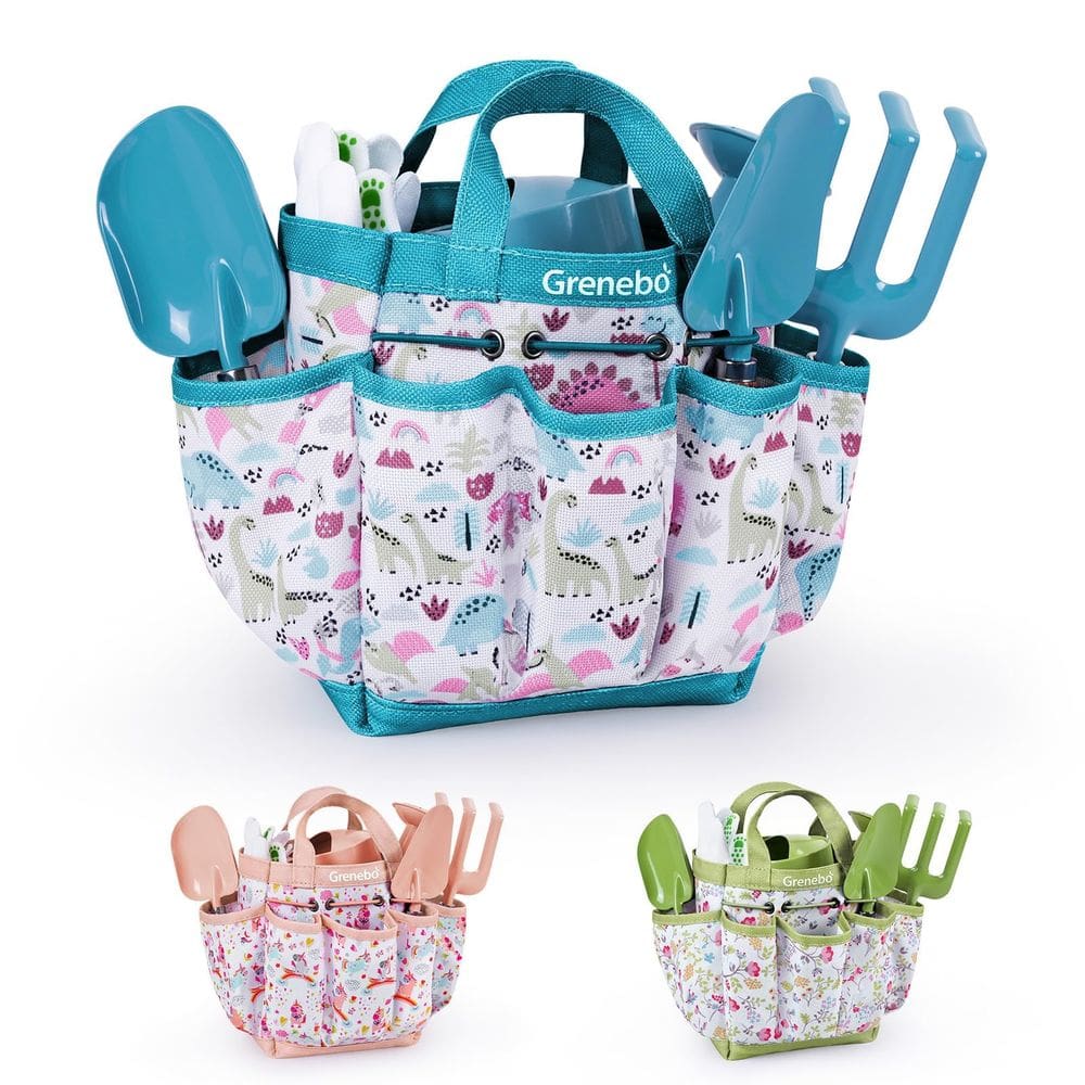 Conjunto de jardinagem Grenebo Kids com pás, chapéu, ancinho, avental e muito mais