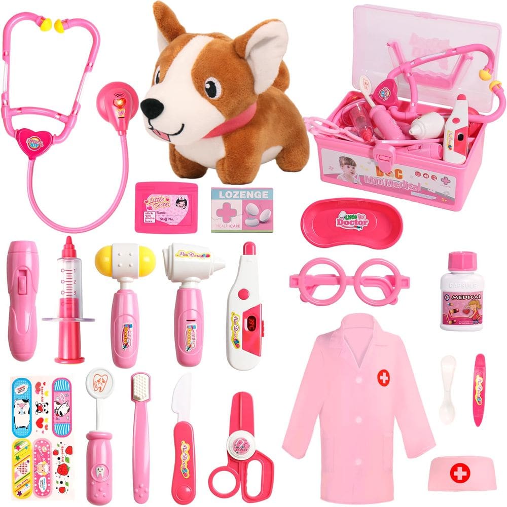 Kit médico Fajiabao para crianças de 3 a 5 anos com fantasia e brinquedo para cães