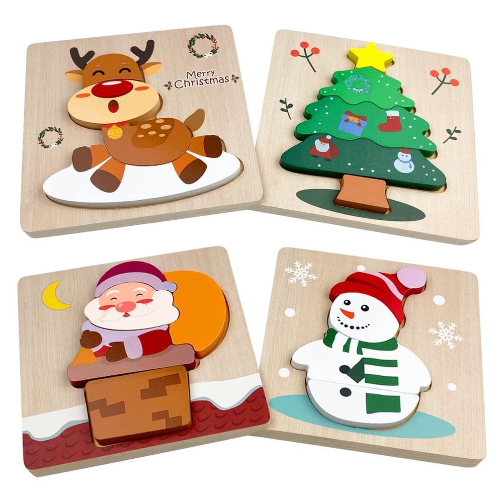 Puzzles de madeira de Natal Anditoy, pacote com 4 para crianças e bebês