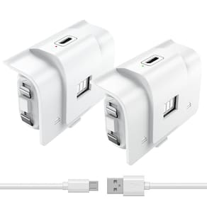 Pacote de 2 baterias de controle recarregável para Xbox 1, branco