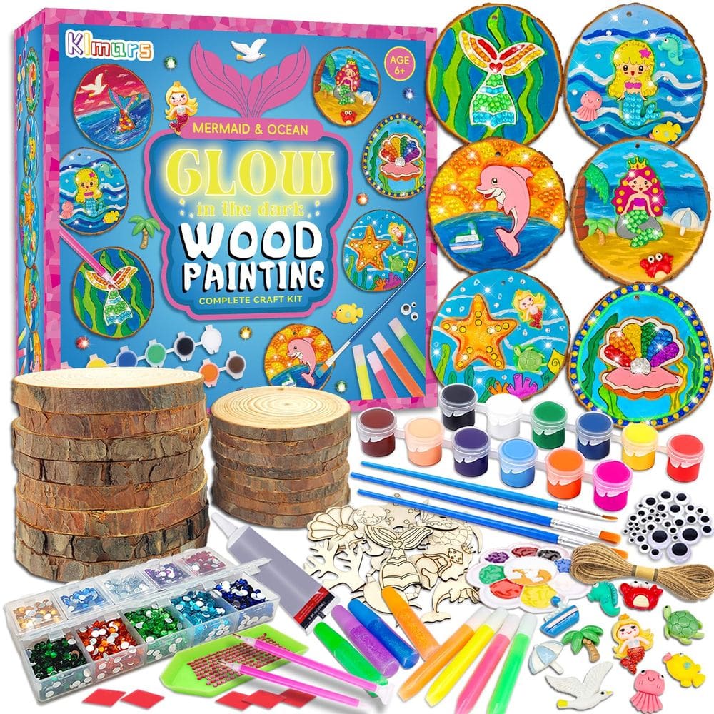 Kit de pintura em madeira klmars Mermaid Theme com brilho no escuro