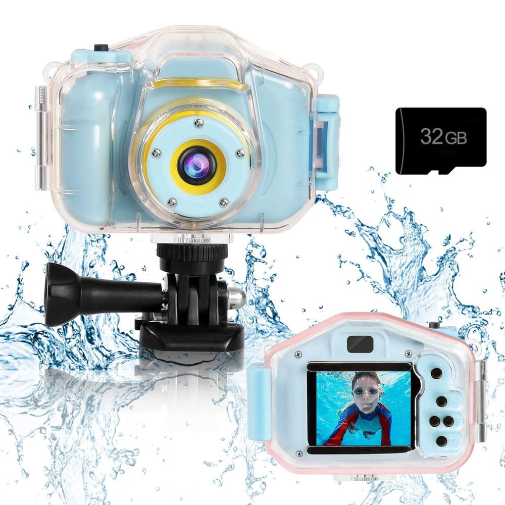 Câmera impermeável para crianças Agoigo 5MP 1080p HD tela de 2 polegadas azul