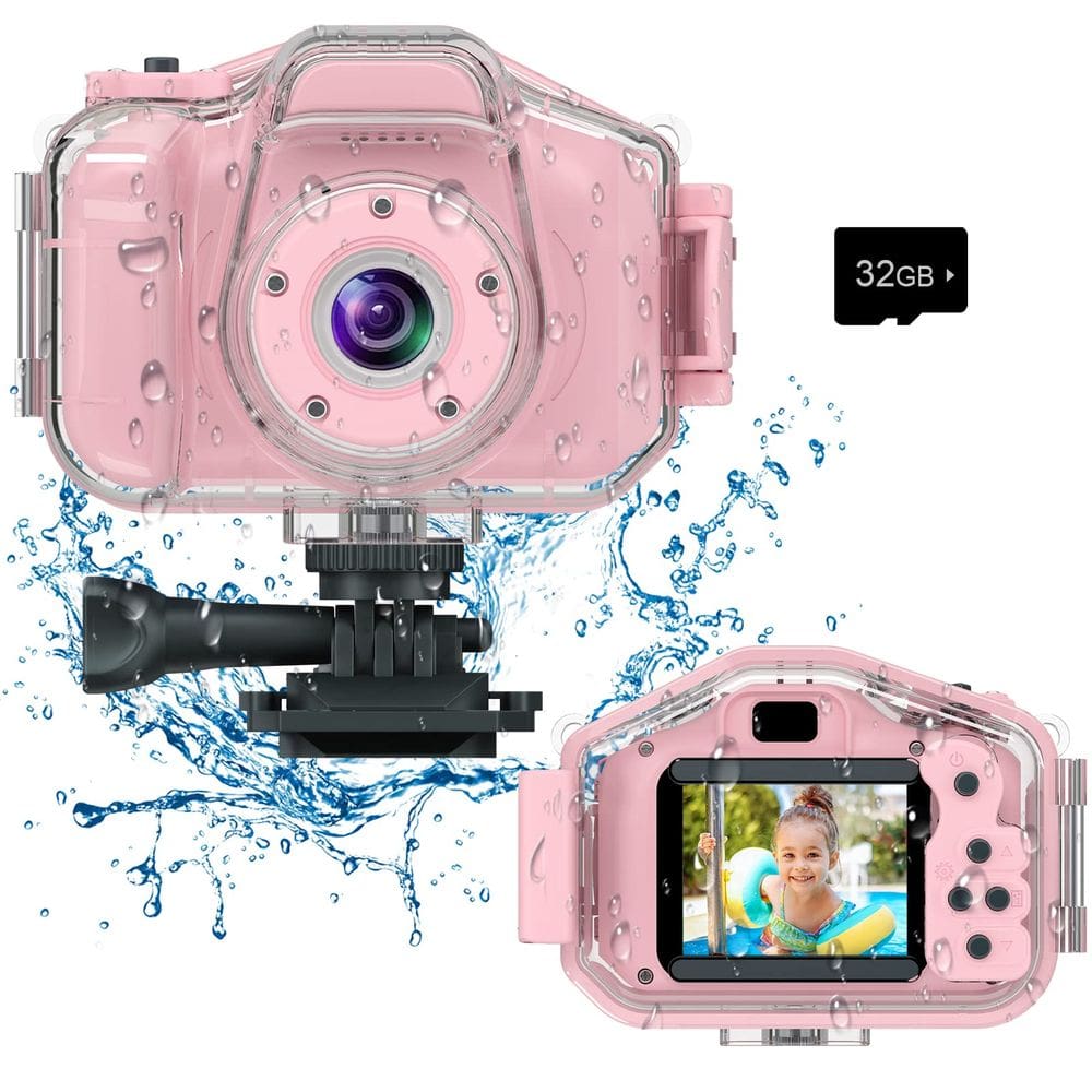 Câmera impermeável para crianças Agoigo HD 5MP 1080P tela de 2 polegadas rosa