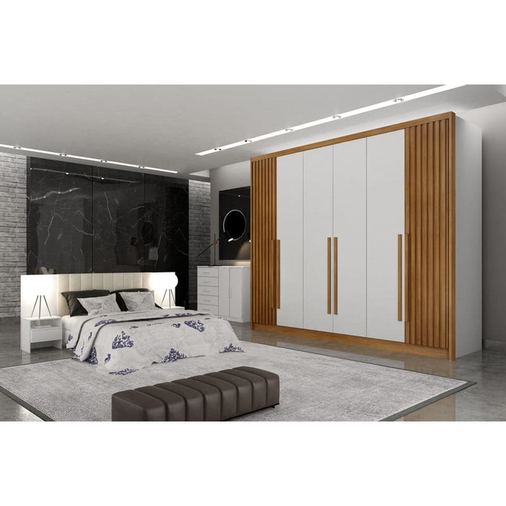 Guarda Roupa Casal 6 Portas 8 Gavetas - Himalaia Ripado-Branco - Móveis Novo Horizonte