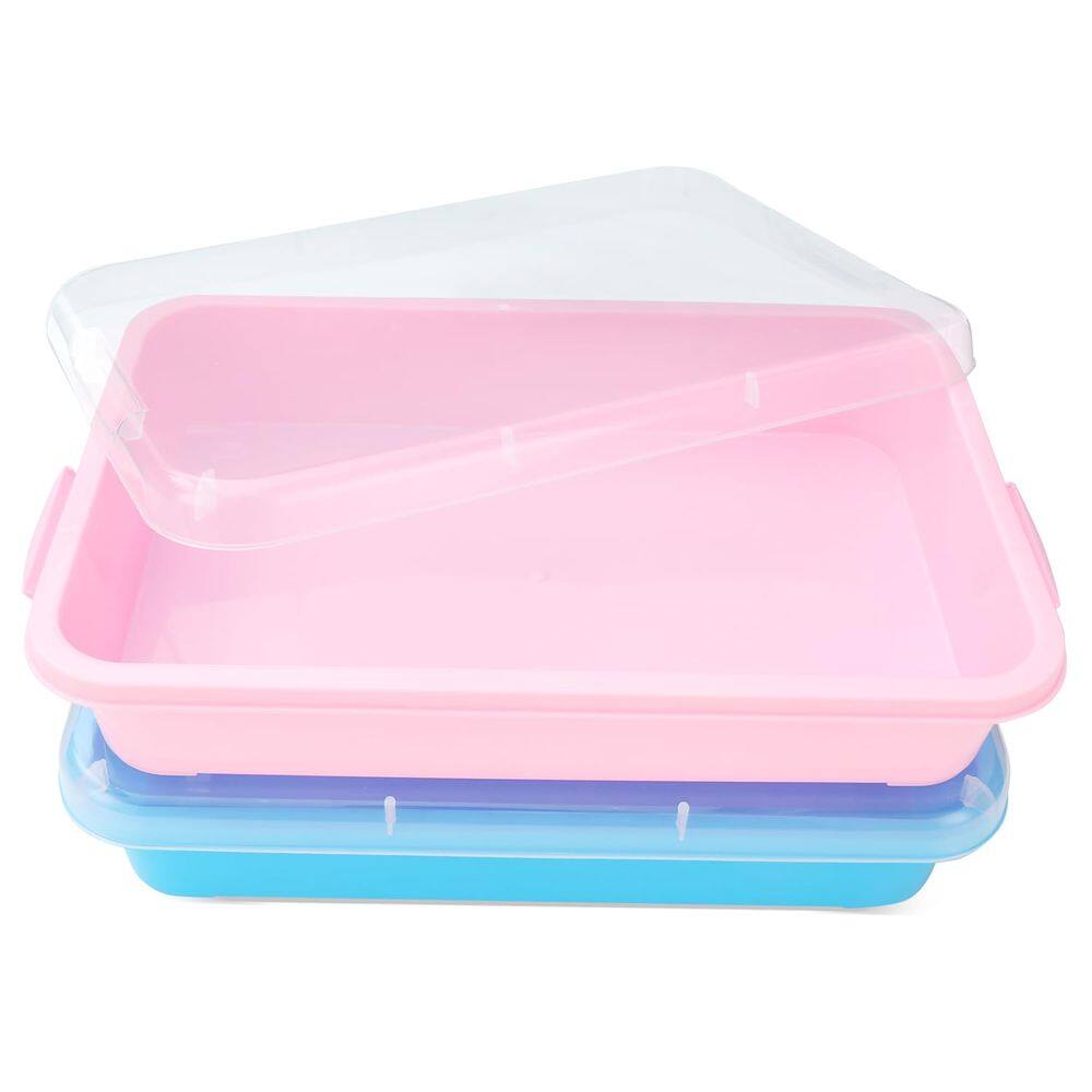 Bandeja de areia Sensory Bin ATmini para crianças pequenas com tampa, 2 unidades (rosa e azul)