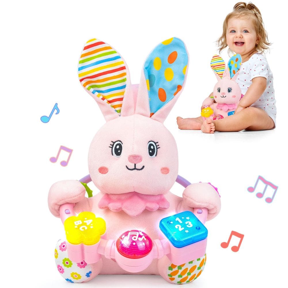 Brinquedo de pelúcia Holaxander Baby Rabbit com música e luz