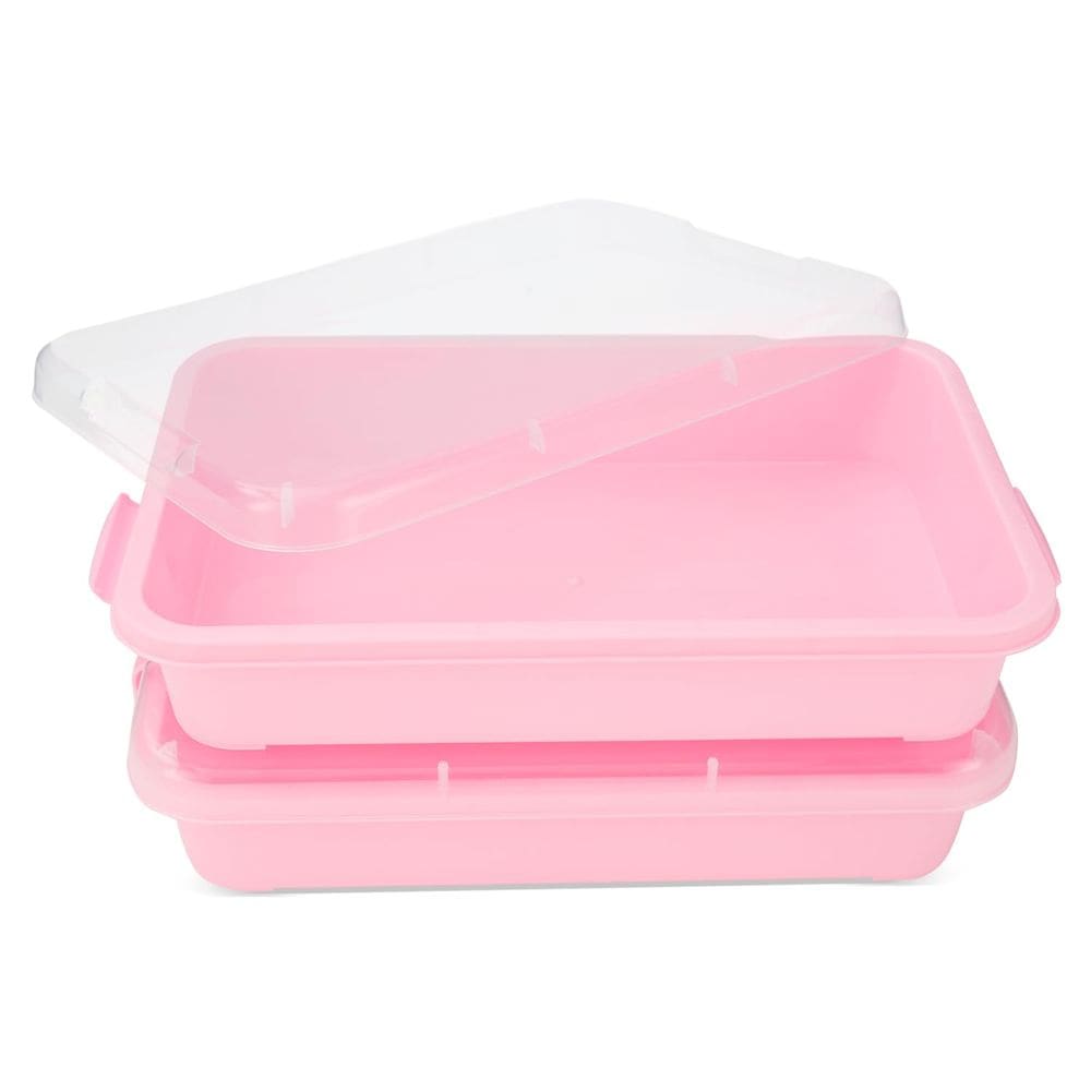 Bandeja de areia Sensory Bin ATmini para crianças pequenas com tampa, 2 unidades rosa