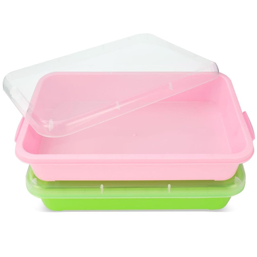 Bandeja de areia Sensory Bin ATmini para crianças pequenas com tampa, 2 unidades (rosa e verde)
