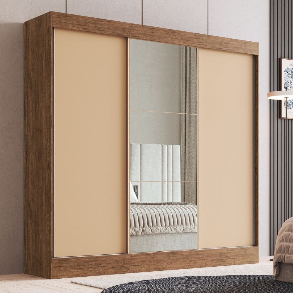 Guarda Roupa Casal com Espelho 3 Portas de Correr 100 MDF Michigan Doripel