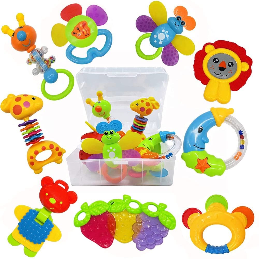 Conjunto de brinquedos para bebês AIVIAI Rattles Teether de 0 a 6 meses com caixa de 11 unidades