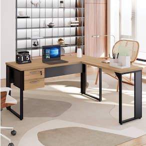 Mesa para Escritório Diretor em L 150x150cm Marrom/Preto