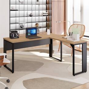 Mesa para Escritório Diretor em L 150x150cm Marrom/Preto