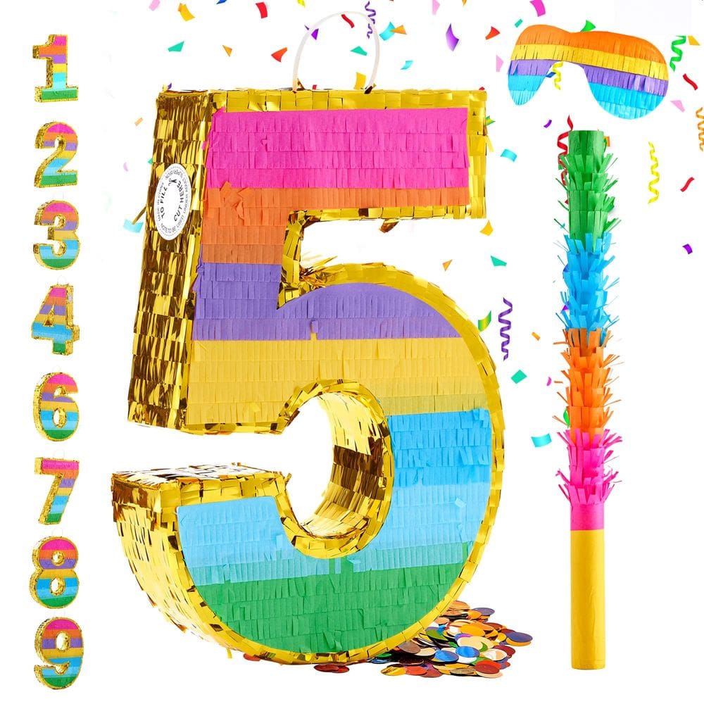 Pinata MUWOOB Rainbow Number 5 para festa de 5º aniversário