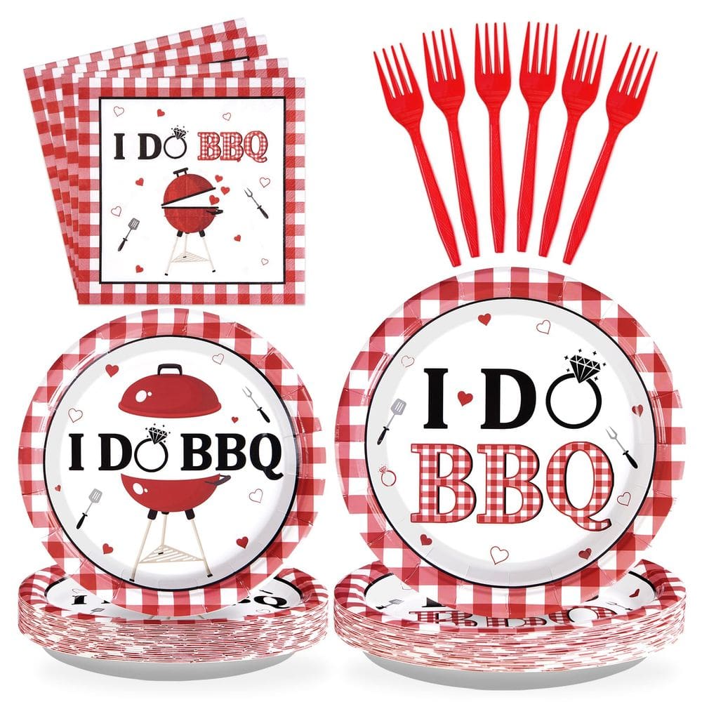Louça de festa Grencian I Do BBQ Red Gingham 24 Serv