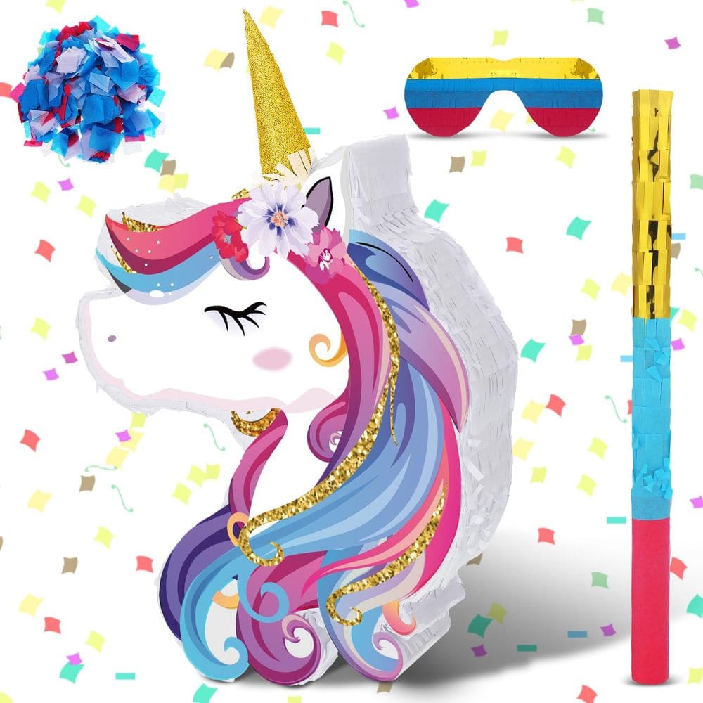 Suprimentos de festa Seematn Unicorn Piñata com olhos vendados e bastão