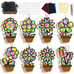 Kit de artesanato Lonfliness Spring Flower Suncatchers com vaso de flores