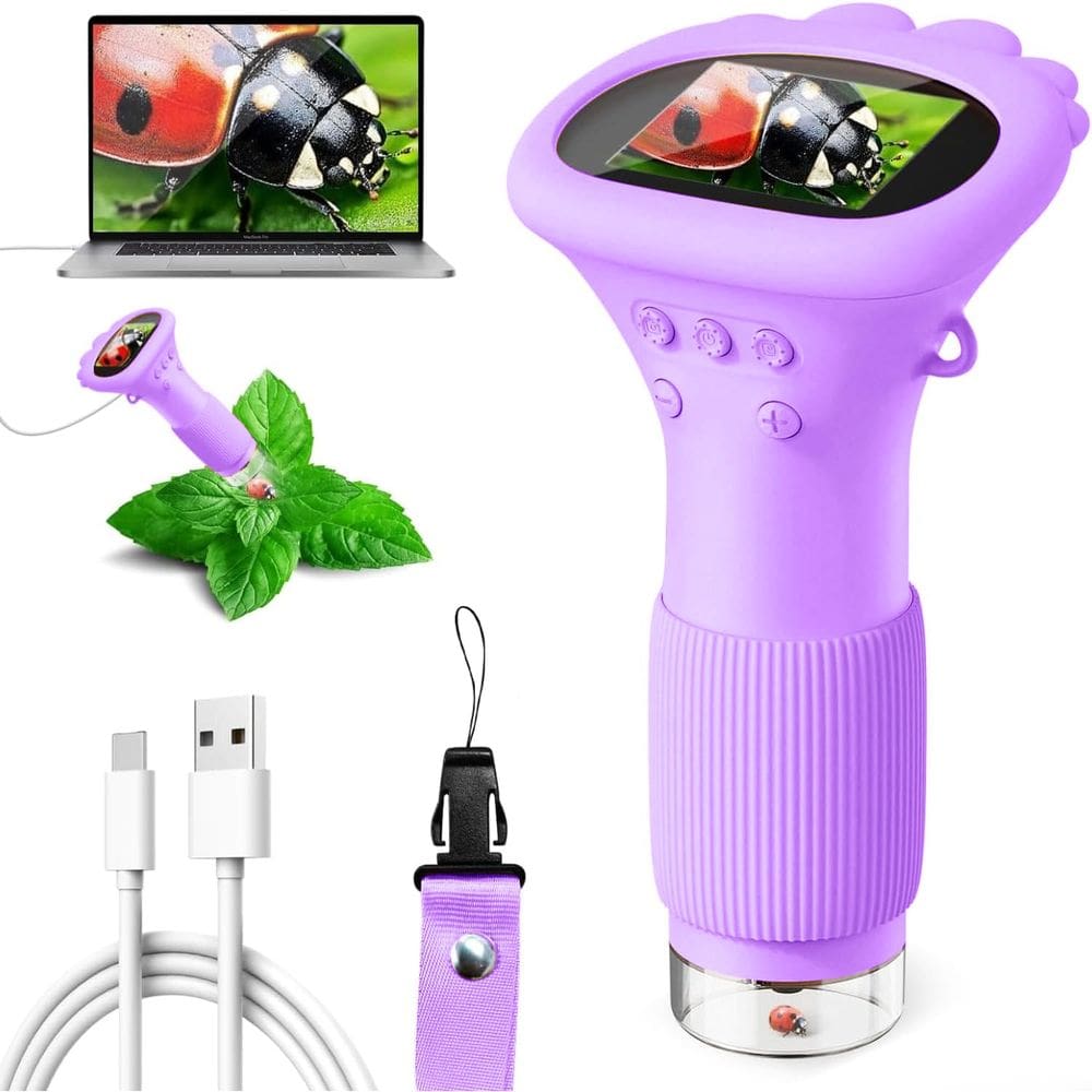 Microscópio Ashfly 200x Zoom HD, câmera infantil STEM, roxo 3-12