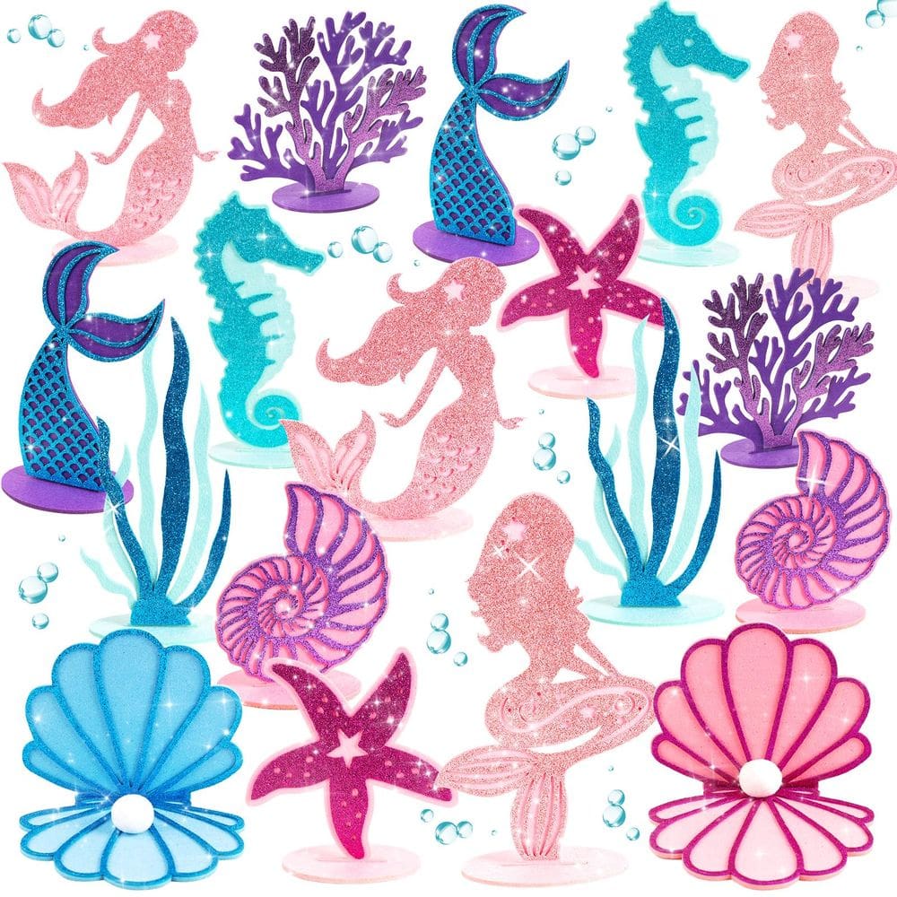 Decoração de festa SUNBEAUTY Glitter Mermaid Felt Centerpiece x18
