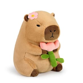 Almofada de pelúcia Ditucu Cute Capivara Segurando Flor 28cm