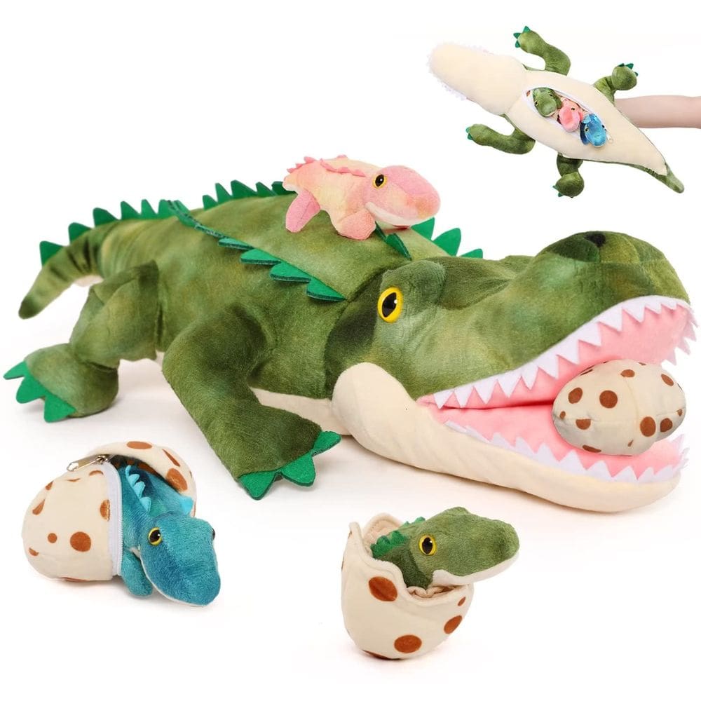 Bicho de pelúcia Karister Alligator Mommy com 3 bebês de 60 cm de presente
