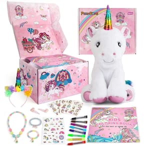 Conjunto de presentes PERRYHOME Unicorn para meninas com pelúcia, livro para colorir