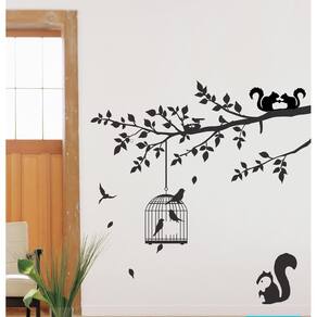 Decoração De Parede Tronco De Arvore Passaros E Esquilos