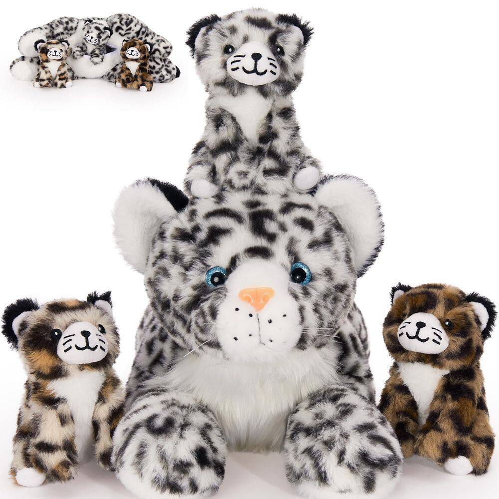 Bicho de pelúcia MaoGolan Snow Leopard com bebês de 45 cm, 4 unidades