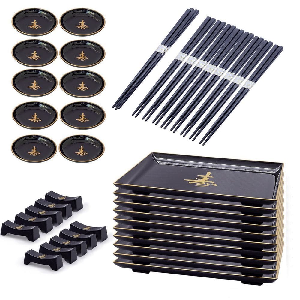 Kit Oriental 10 Pessoas - Molheira, Hashi, Prato e Descanso