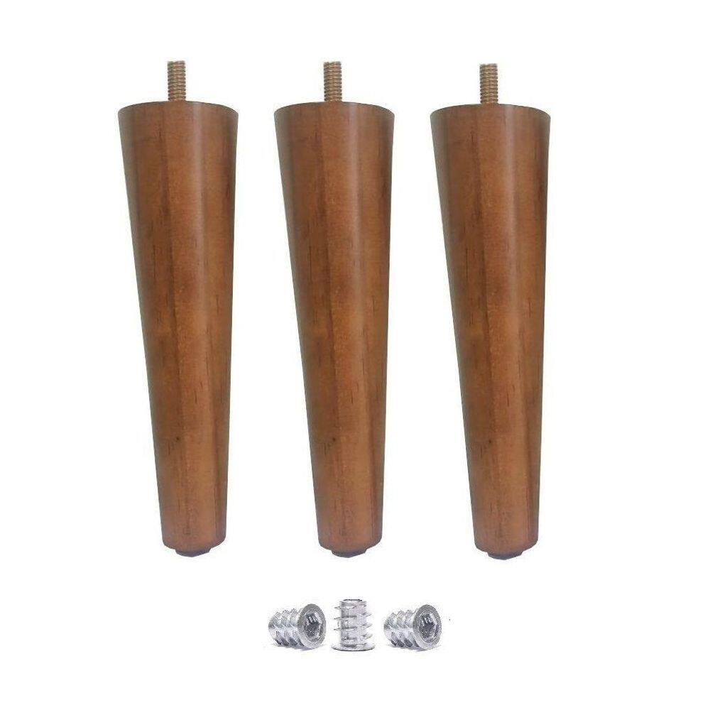 Kit 3 Pé Palito 20Cm Sofá Mesa Marrom Claro + Bucha