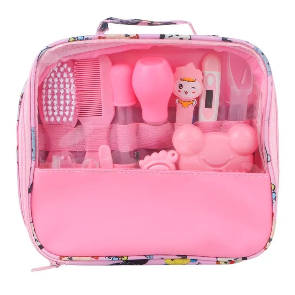 Kit Higiene Bebê Rosa Escova Tesoura Aspirador Nasal