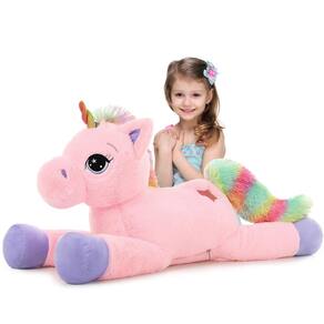 Pelúcia de unicórnio gigante Tezituor, 80 cm, rosa para crianças