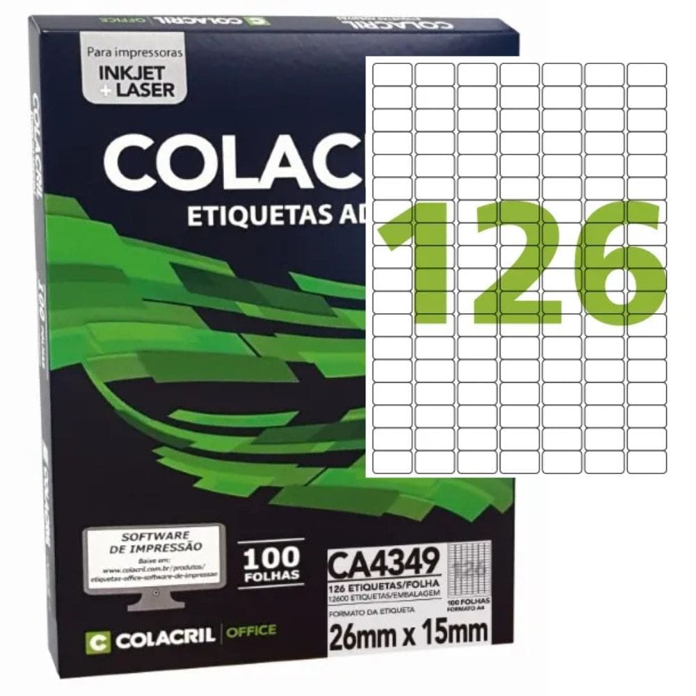 Etiqueta Inkjet Laser A4 Branca 26,0 X 15,0 mm 100 Fls CA4349