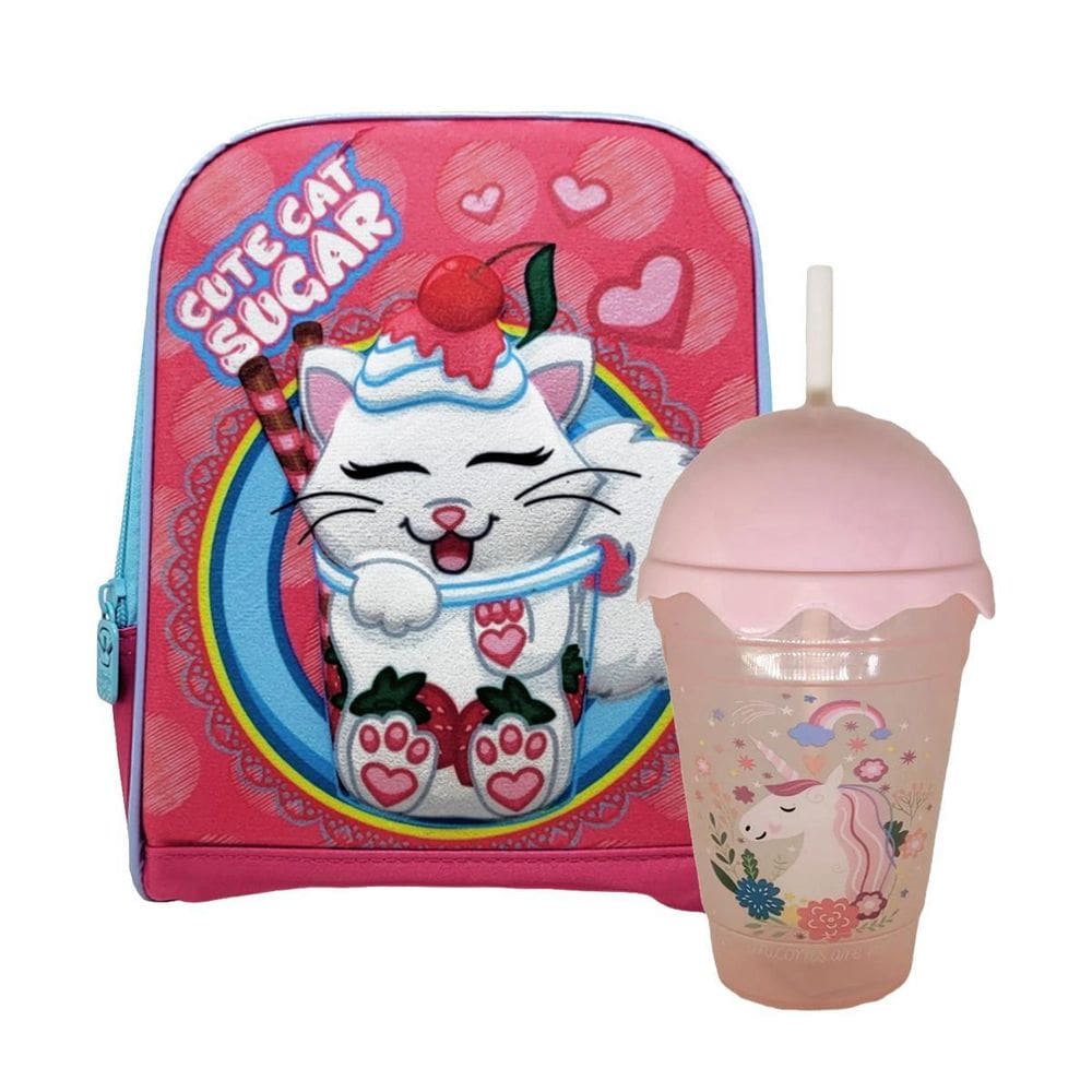 Kit Lancheira Escolar Infantil Colorida Copo Twister Canudo