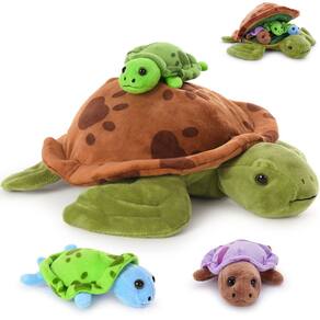 Conjunto de bichos de pelúcia Muiteiur Sea Turtle com 3 bebês e crianças de 32 cm