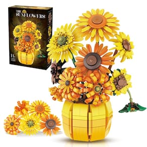 Conjunto de blocos de construção chanbrick Sunflower com vaso Van Gogh 1009 unidades