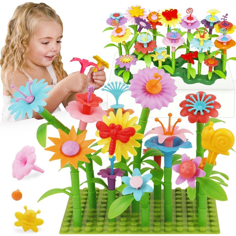 Brinquedo de construção de jardim de flores iQkidz de 3 a 6 anos com 153 unidades
