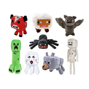 Brinquedos de pelúcia OVITTAC Creeper, Baby Pig, Baby Wolf, Spider, Bat, Skeleton Shooter, Red Bull, Sheep, pacote com 8