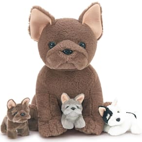 Buldogue francês Tezituor de pelúcia com 3 bebês de 45 cm