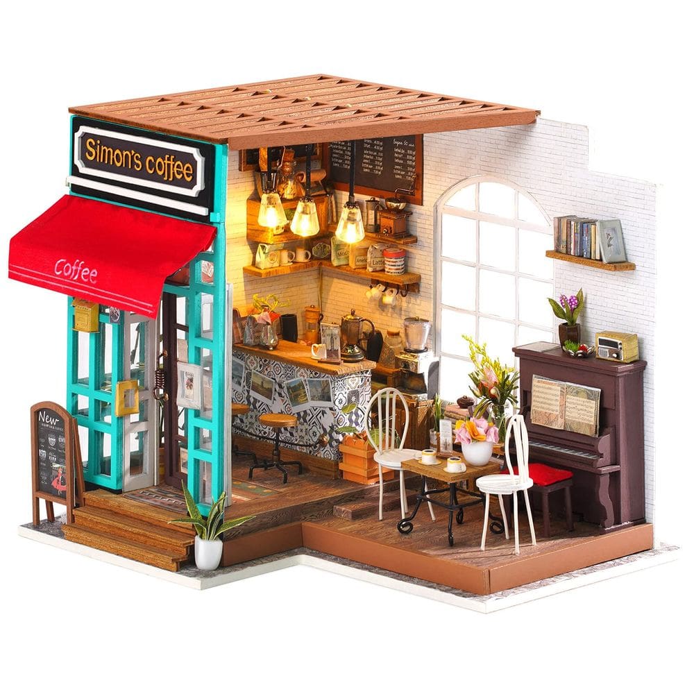 Kit de casa de bonecas em miniatura Rowood Simon`s Coffee em escala 1:24