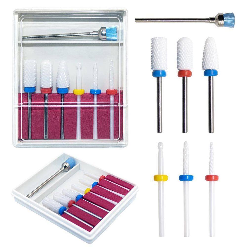 Kit 6 Brocas De Cerâmica 1 De Limpeza Unhas Gel Profissional