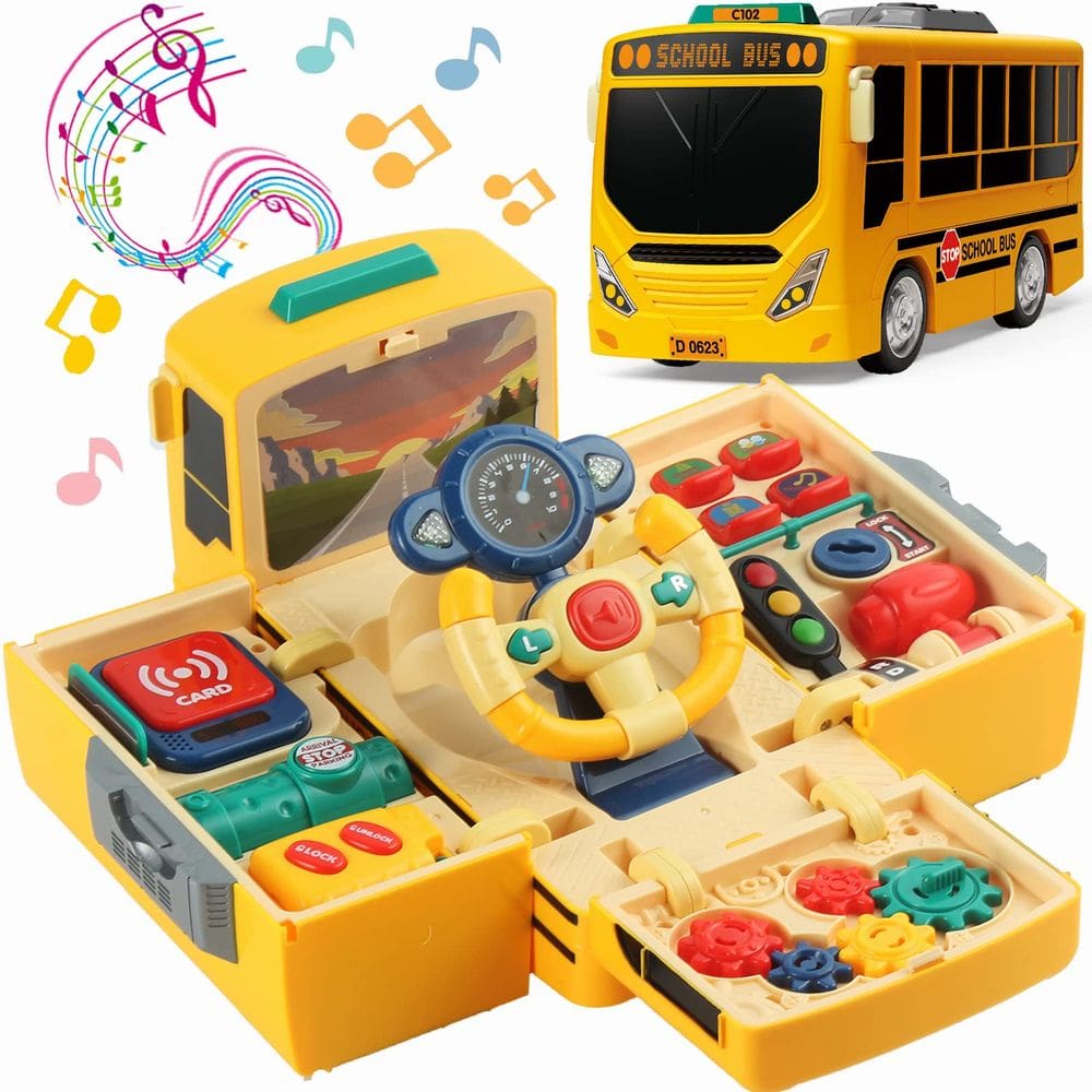 Brinquedo de ônibus escolar HONGTUO com som, luz e volante 1-5y