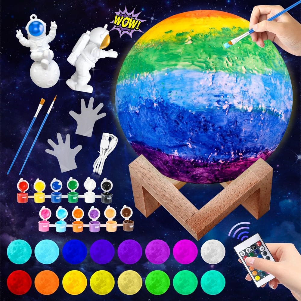Kit de artesanato Weceit Paint Your Own Moon Lamp 16 cores para crianças