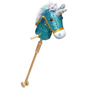 Lantejoulas de pelúcia Unicorn Stick Horse Holly Home com som de 91 cm