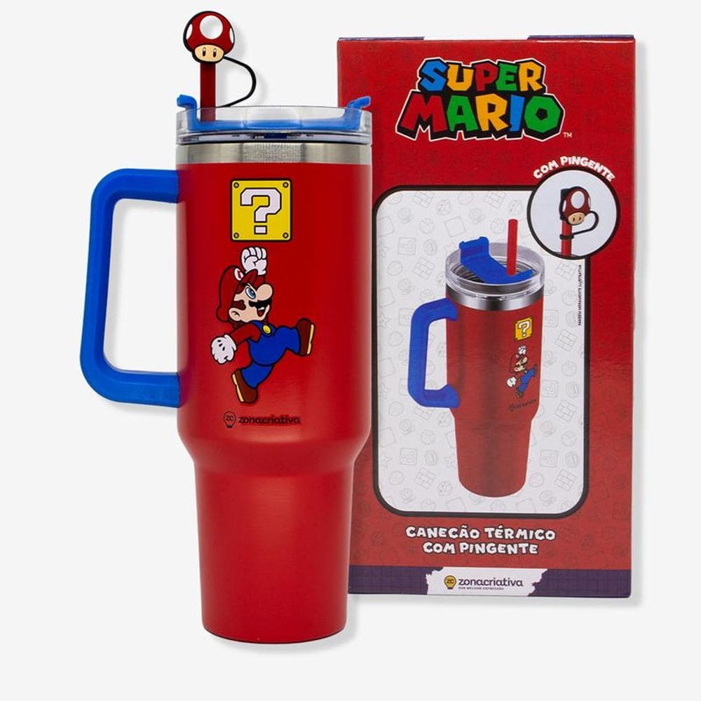 Copo Térmico Canecão Tumbler C/Pingente 1,15Lt Super Mario