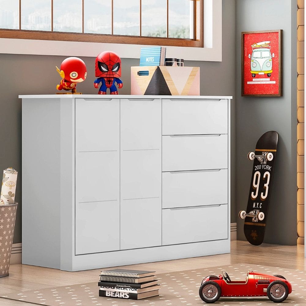 Cômoda Infantil 4 Gavetas 2 Portas 100 MDF Eloá Phoenix Baby