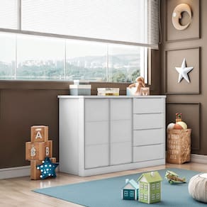 Cômoda Infantil 4 Gavetas 2 Portas 100 MDF Pérola Phoenix Baby